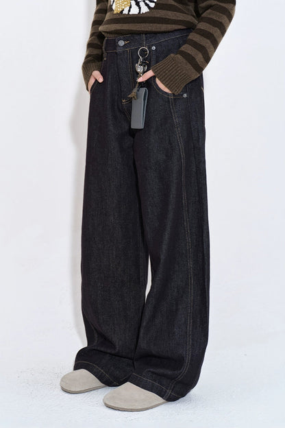 扣環撞色壓線牛仔褲 B4398