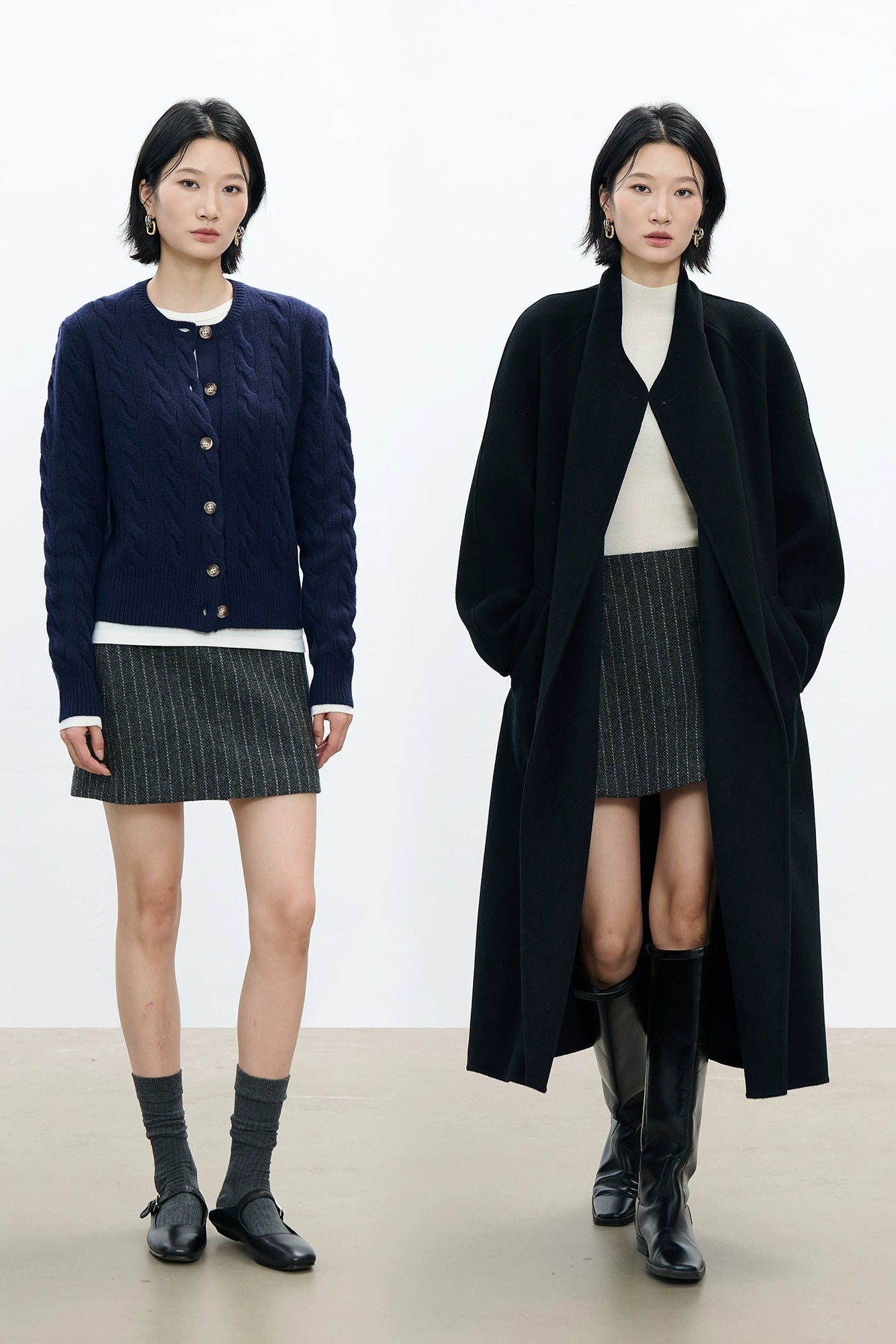 美麗諾羊毛粗呢條紋迷你裙 B4485