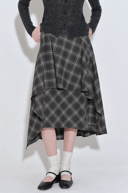格紋層疊不規則半身裙 B4216