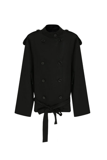 Black Short Double-Breasted Trench Coat B4911