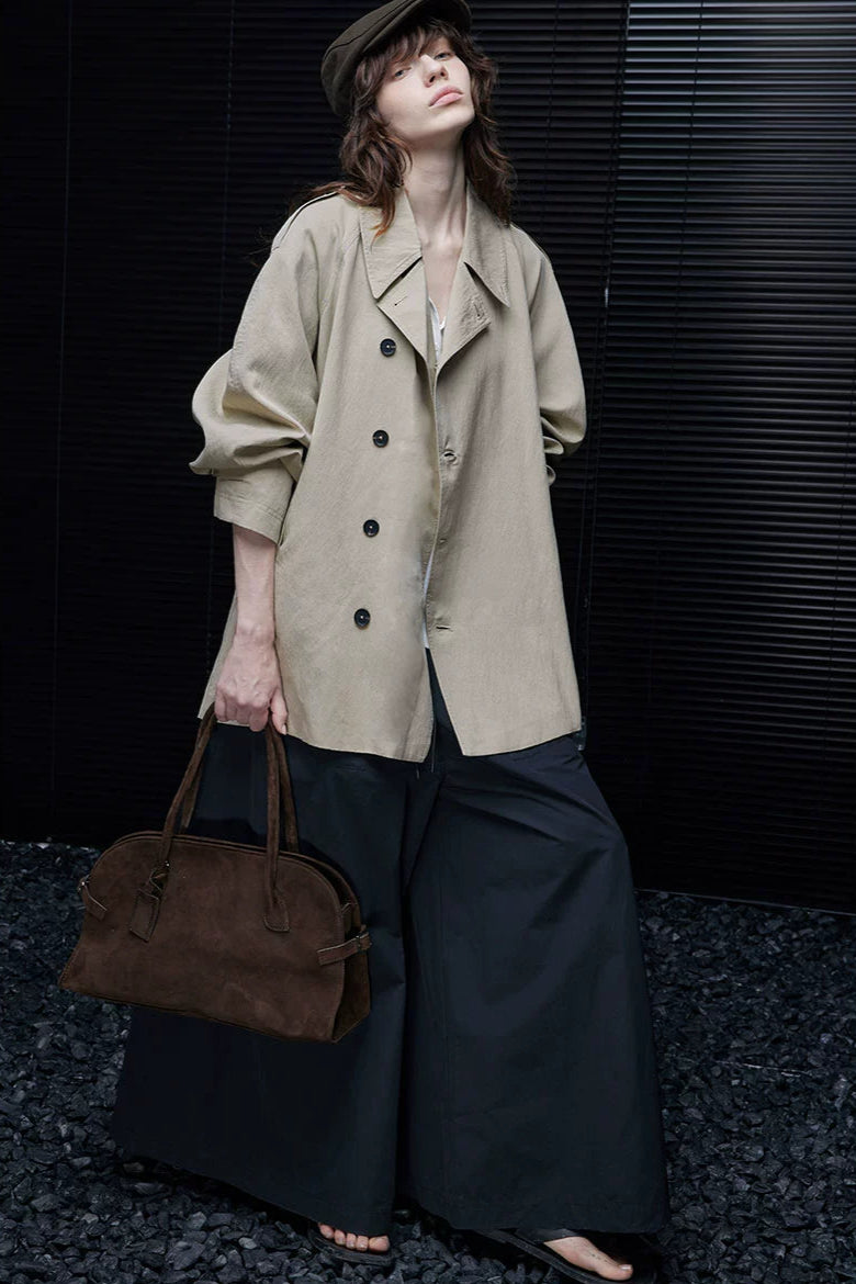 ライトカーキトレンチハーフコート　B4239