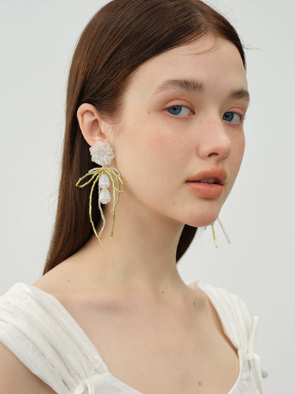 Beaded tassel flower earrings B2725