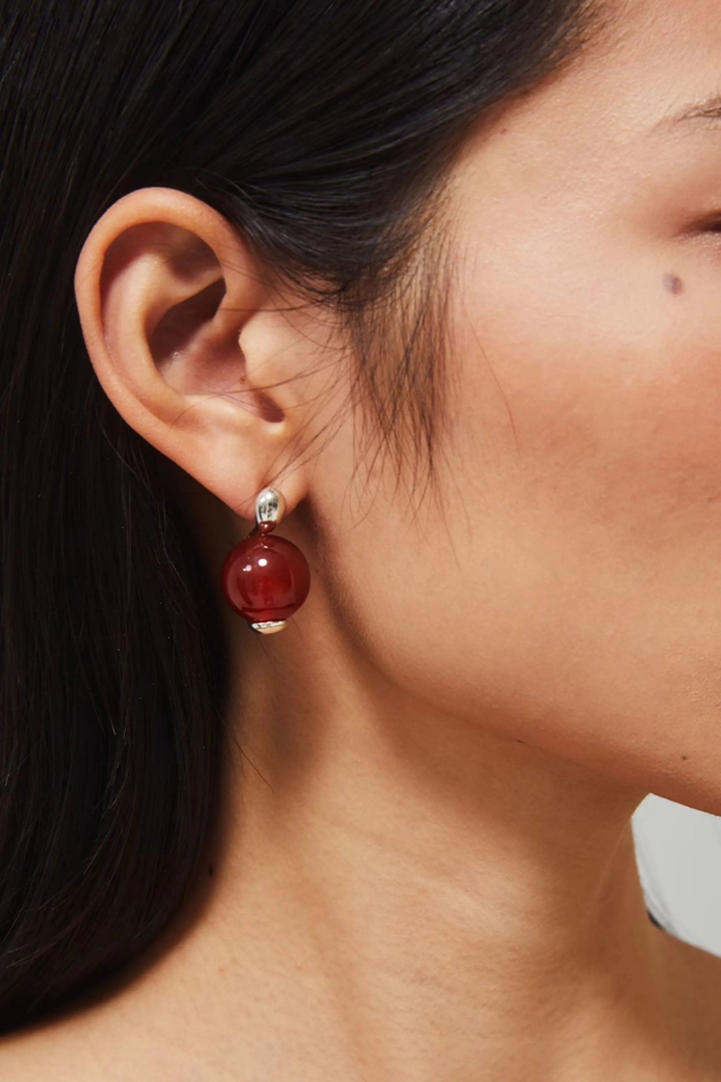 S925 紅瑪瑙珠耳環 B4377