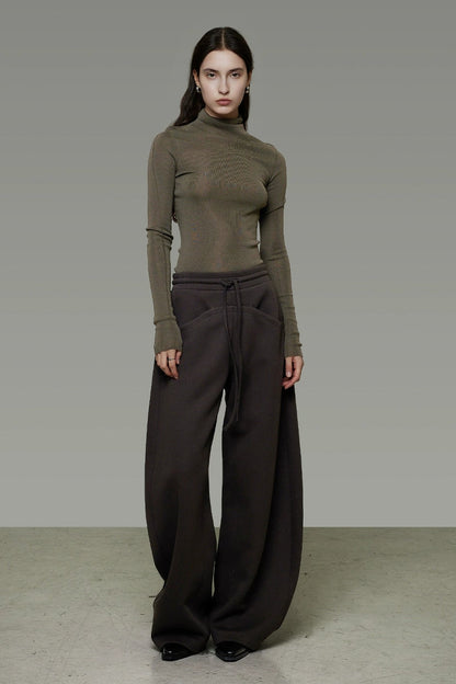 ダークブラウンドローストリングワイドパンツ　B4444