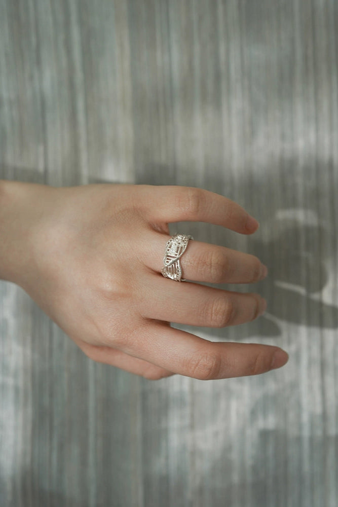 S925ヴィンテージクチナシファイバーハイエンドニッチオープンリング　B4147