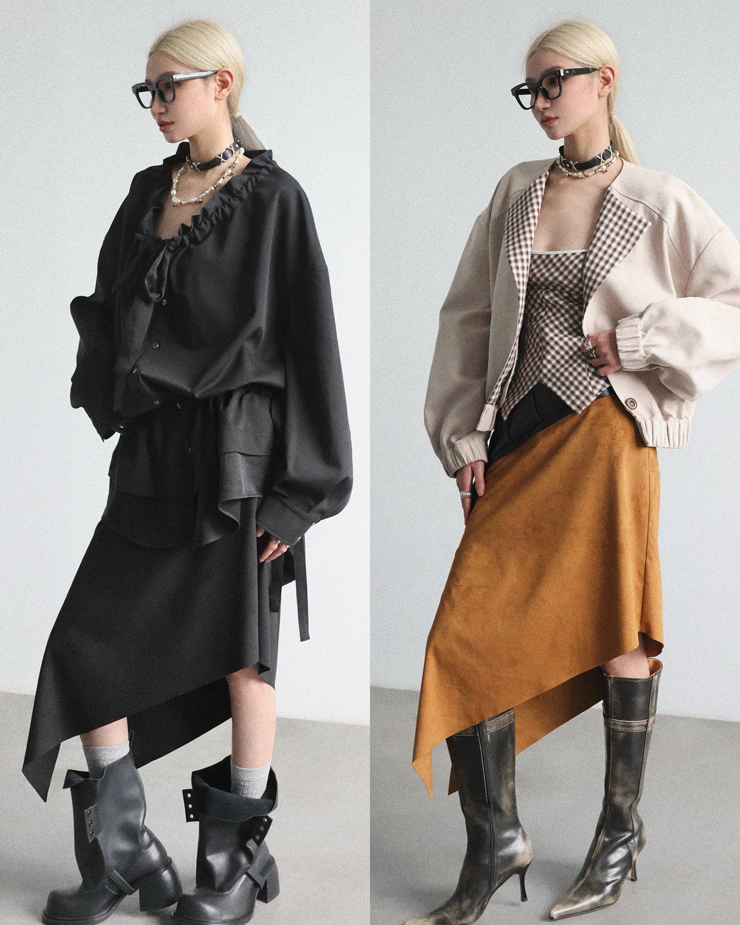 ワイドウエストアシメトリースカート　B4648