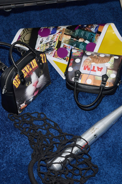 レトロキャット＆ドッグプリントボストンバッグ　B4321