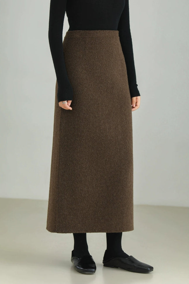 Wool Blend Double Face Slit Skirt B4528