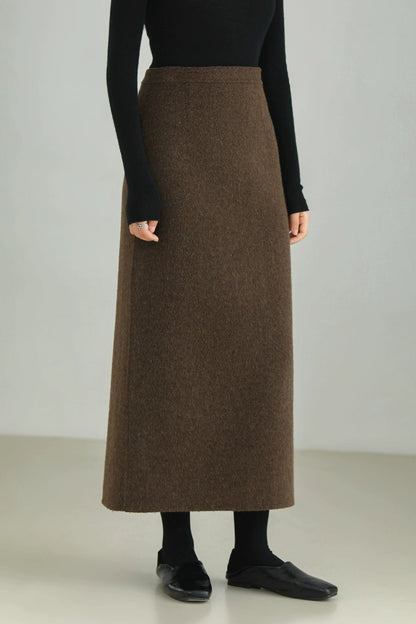 Wool Blend Double Face Slit Skirt B4528