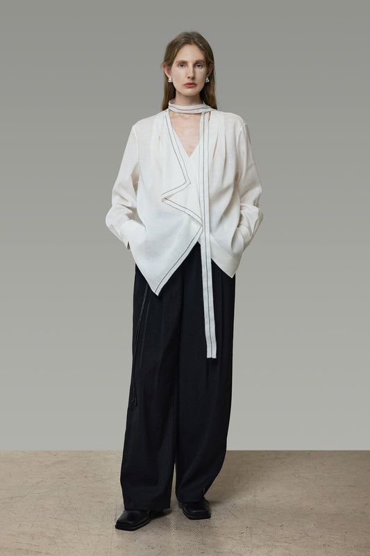 バイカラーレイヤードVネックドレープシャツ　B4963