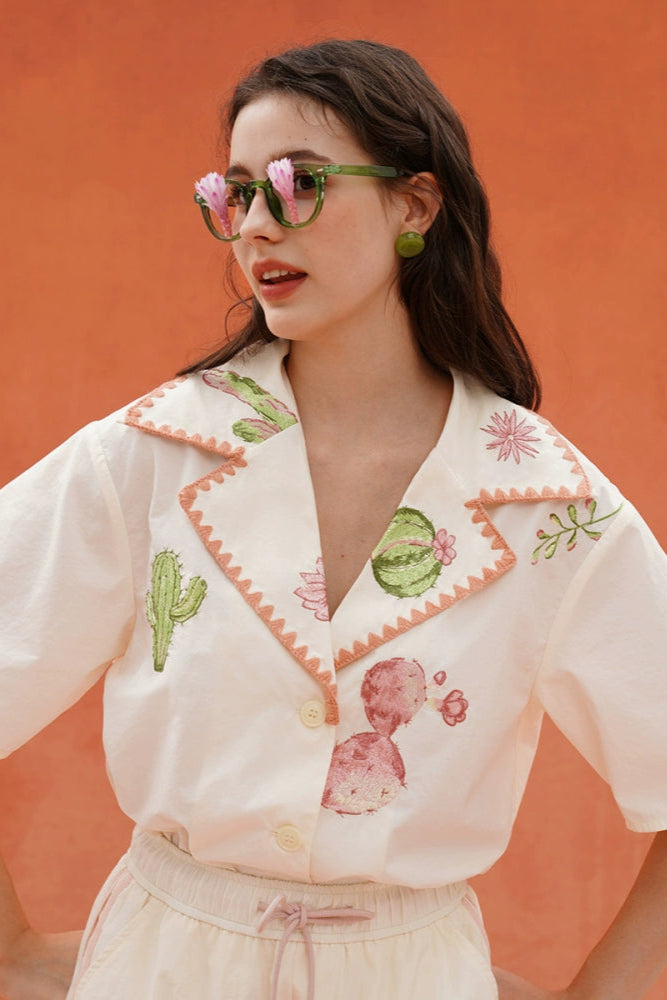 Cactus print light retro shirt B3931