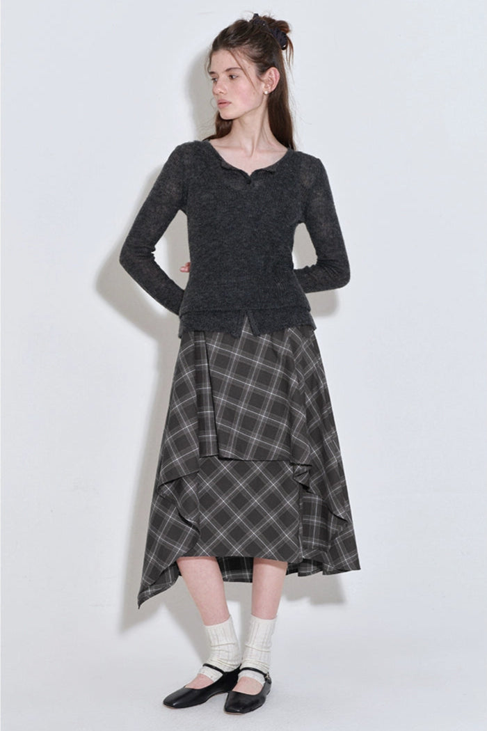 格紋層疊不規則半身裙 B4216