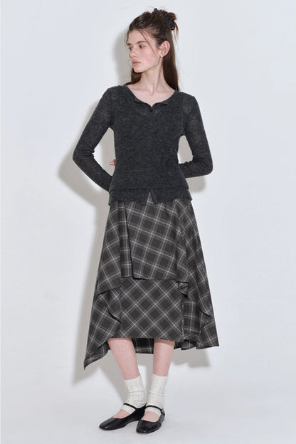 格紋層疊不規則半身裙 B4216