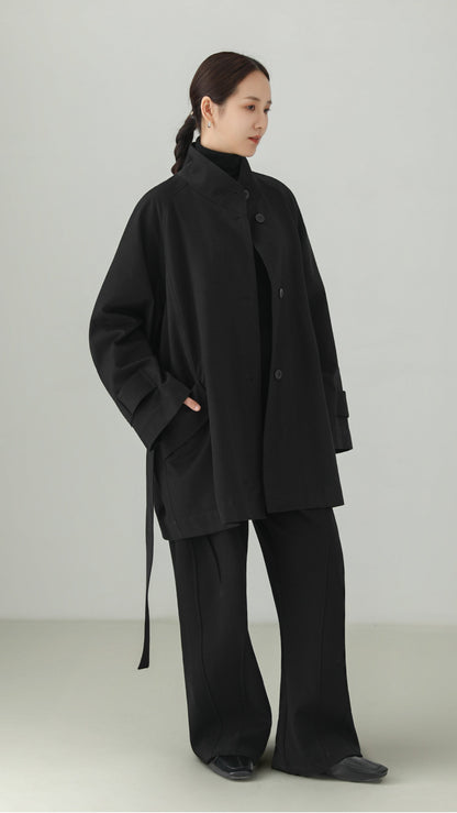 Black 100% Cotton Belted Design Trench Coat B5007