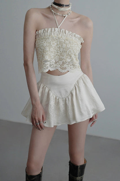 Black jacquard lace bandeau (with gloves) B4041