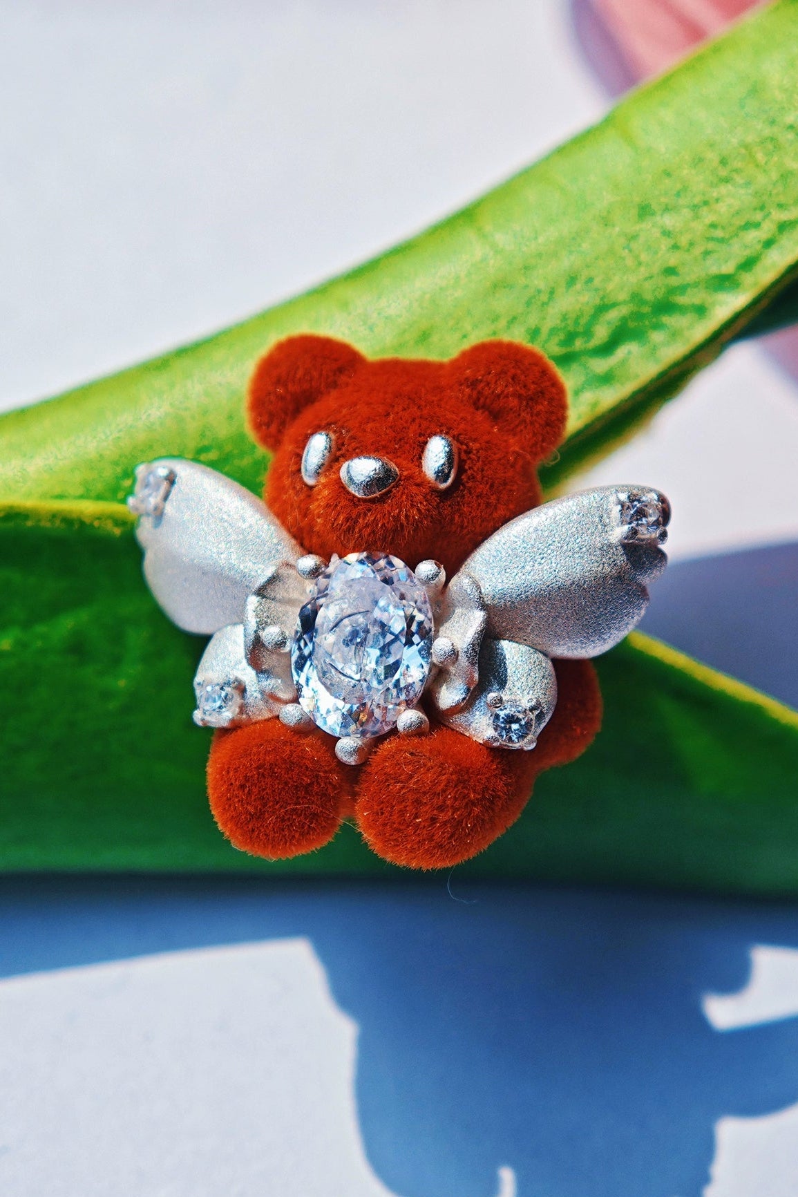 可愛植絨S925小熊耳環 B4462