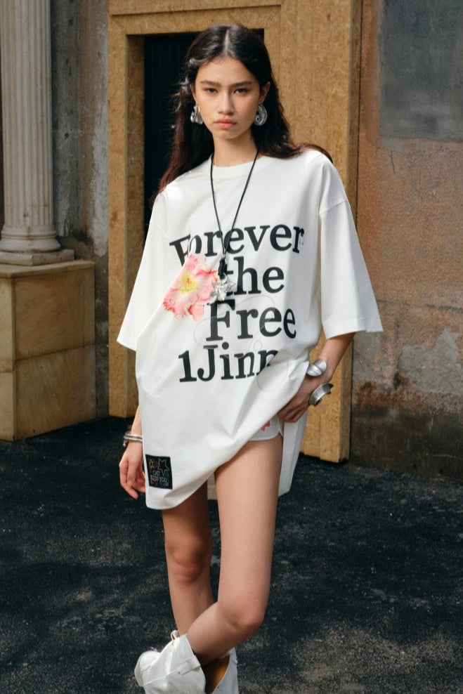 フラワーモノグラムプリントルーズTシャツ　B3942