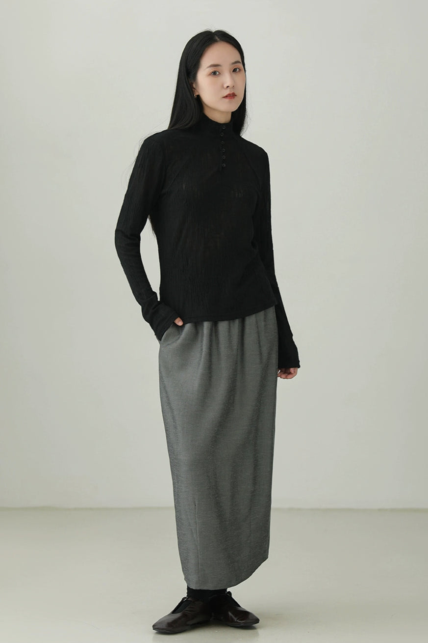 Half-high collar textured long-sleeved T-shirt B4275