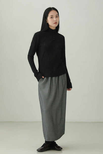 Half-high collar textured long-sleeved T-shirt B4275