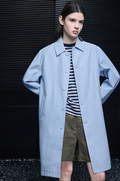 Sax Blue Puff Stripe Mid-Length Coat B4713