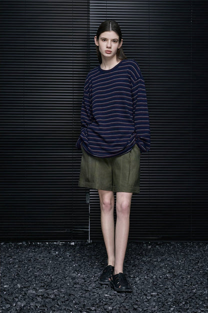 ネイビーブルーストライプルーズ長袖Tシャツ　B4735