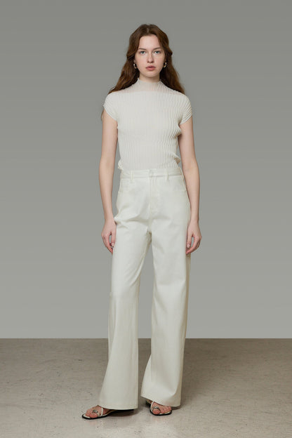 French White Straight Denim Pants B4772