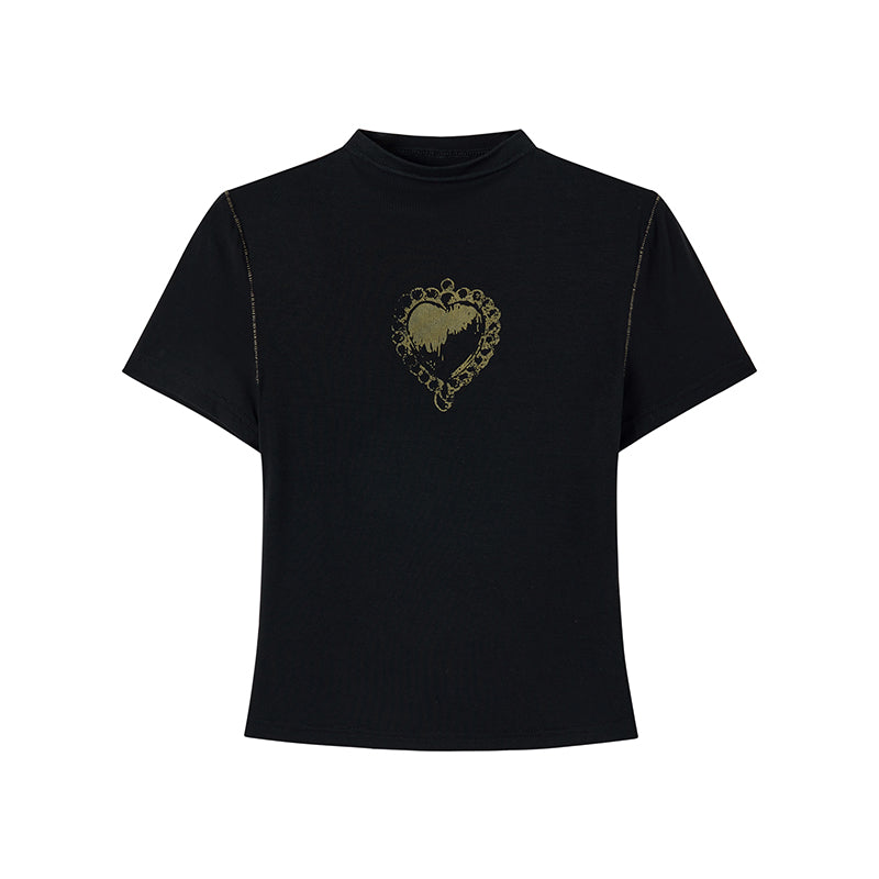 Retro Love Print Black T-shirt B1982