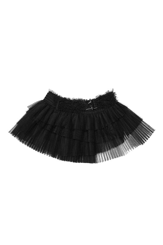 Multi-layer pleated mesh skirt B3790