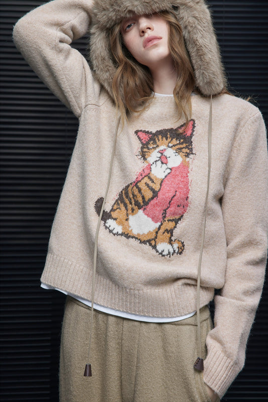 ベージュキャットジャカードセーター　B4547