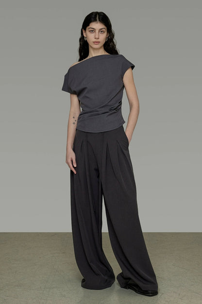 Lace-up double-pleated wide pants B4302