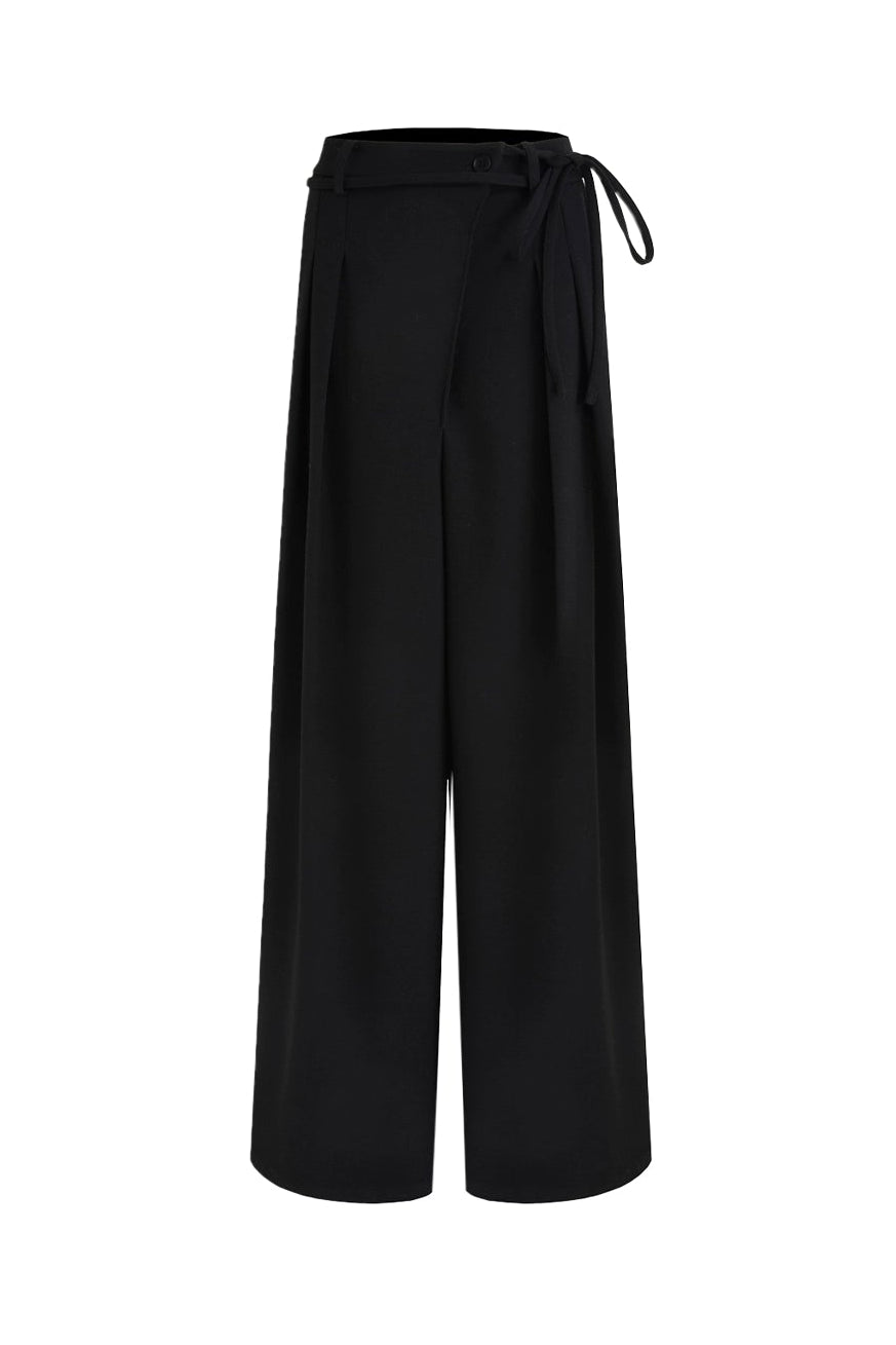 Asymmetrical Placket Slimming Wide Pants B4436