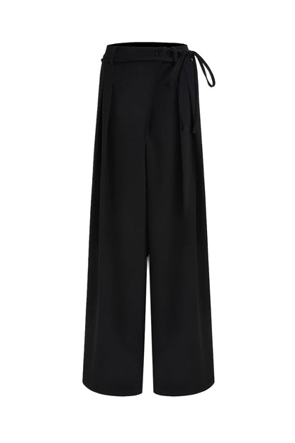 Asymmetrical Placket Slimming Wide Pants B4436