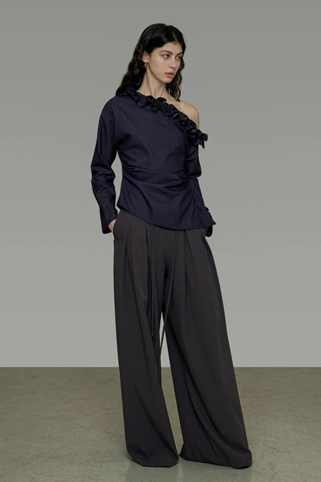 荷葉邊領單肩懶人上衣 B4290