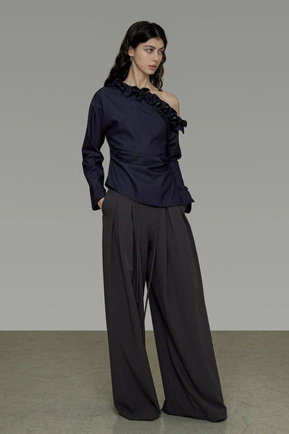 荷葉邊領單肩懶人上衣 B4290