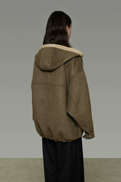 Reversible double-face wool hooded short coat B4510