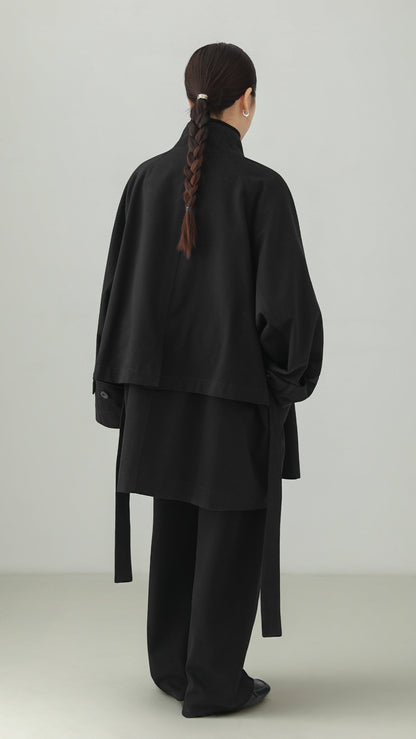 Black 100% Cotton Belted Design Trench Coat B5007