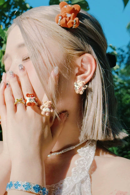 可愛植絨S925小熊耳環 B4462