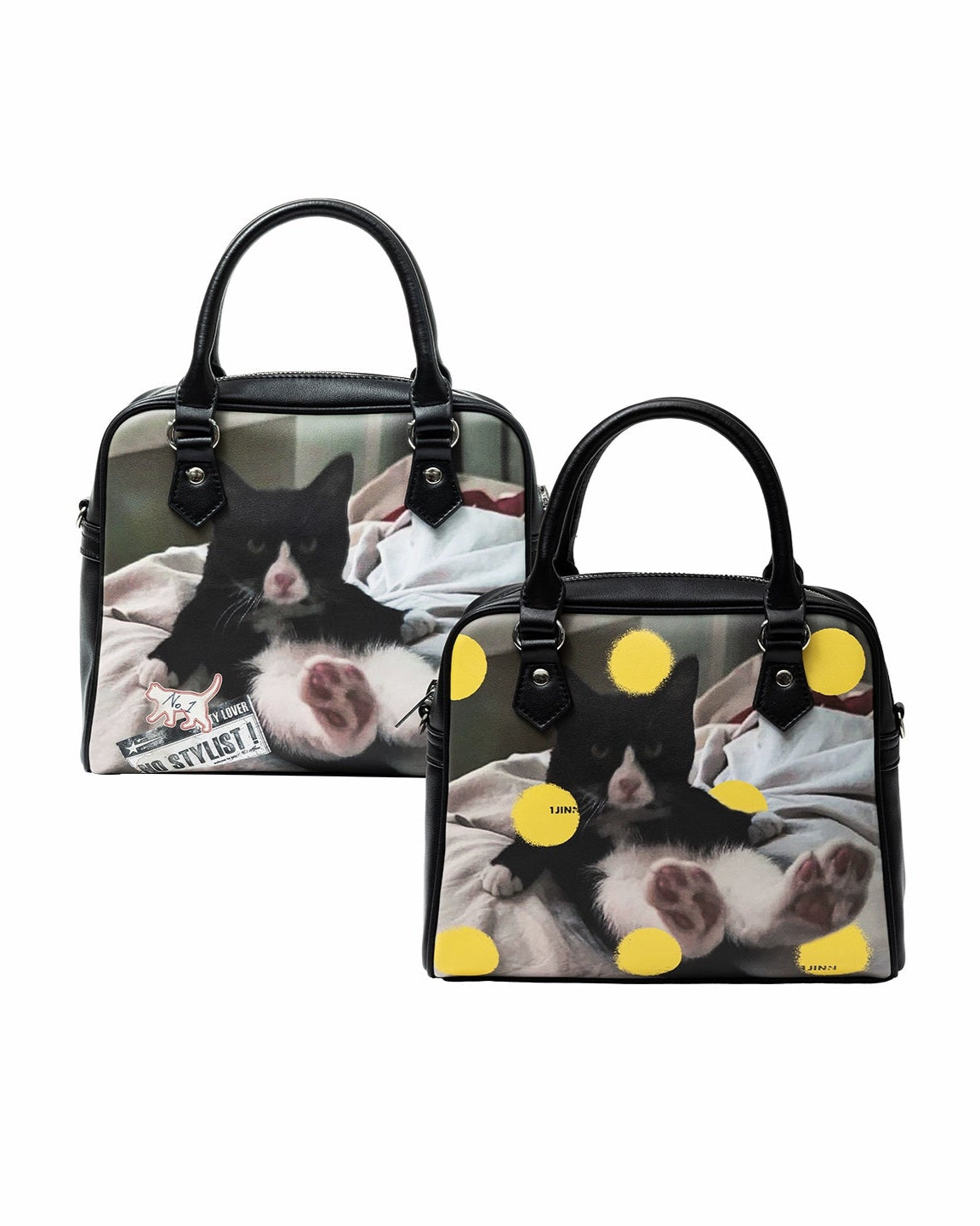 レトロキャット＆ドッグプリントボストンバッグ　B4321
