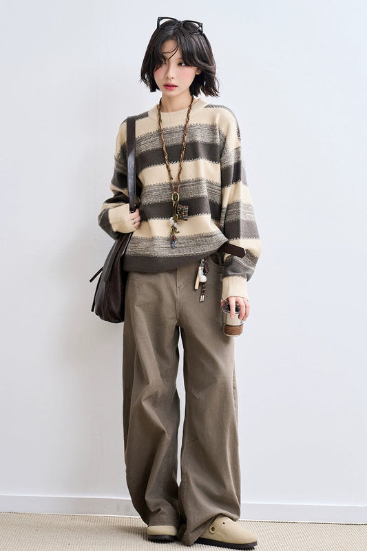 Apricot Stripe Loose Sweater B4433
