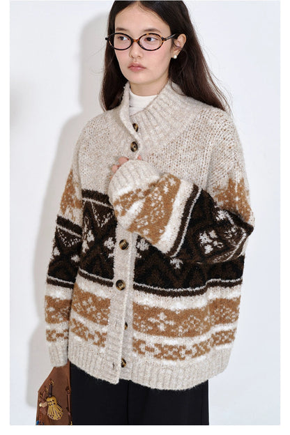 Isle Jacquard Knit High Neck Cardigan B4404