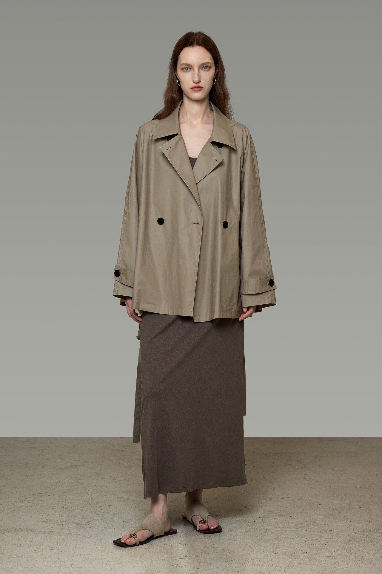 Double Front Mid-Length Trench Coat B4902
