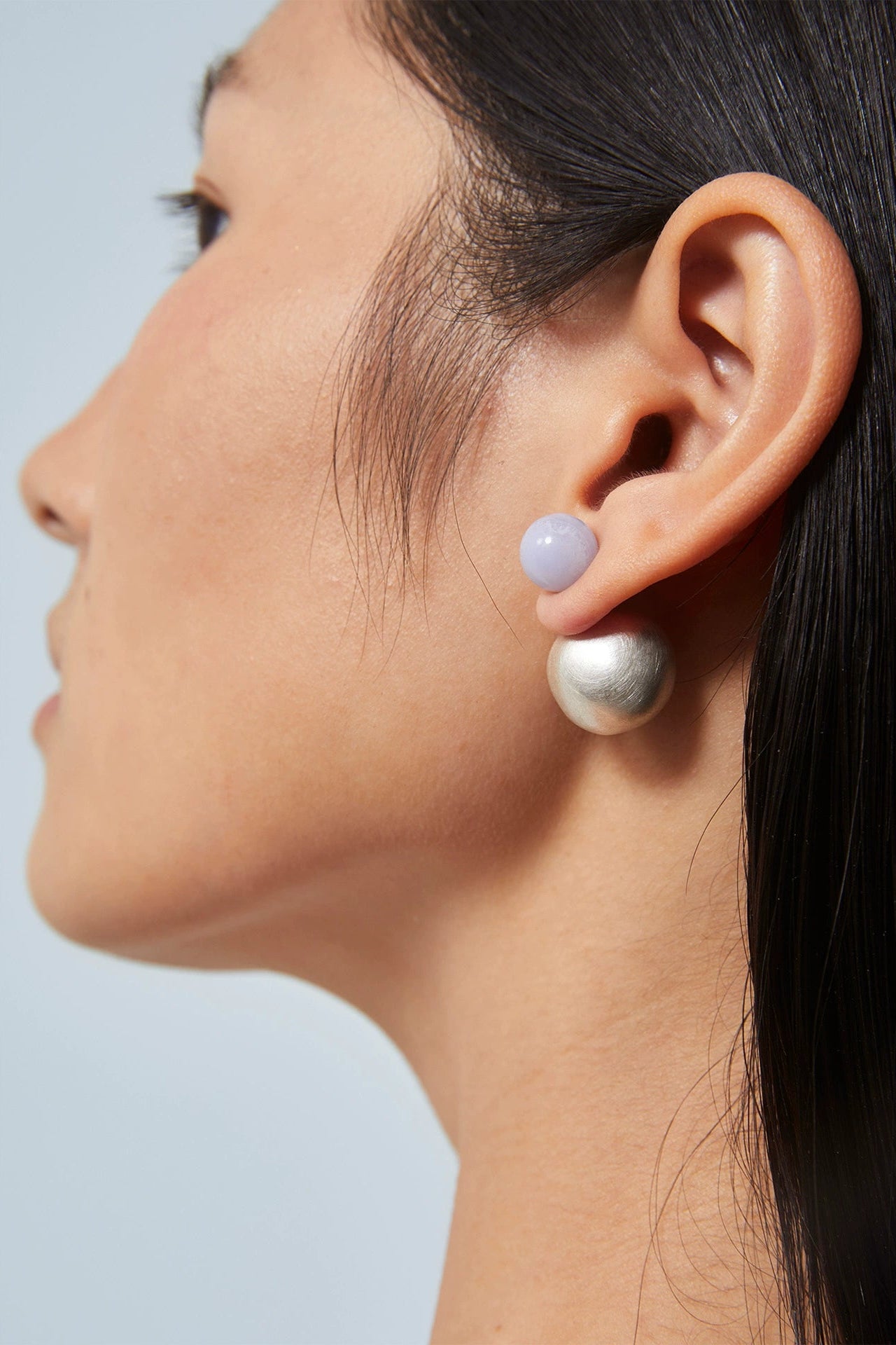 S925ブルーアゲートダブルビーズピアス　B4336