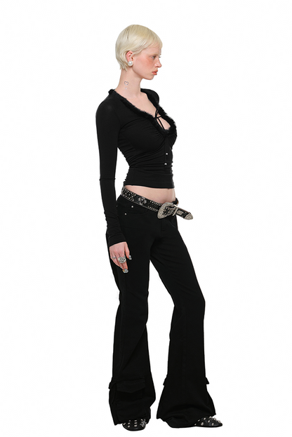 大口袋水洗帆布復古喇叭褲 B3792