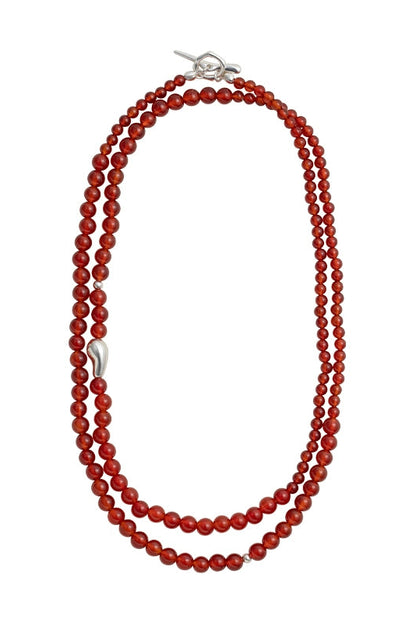 S925紅瑪瑙珠長項鍊 B4376