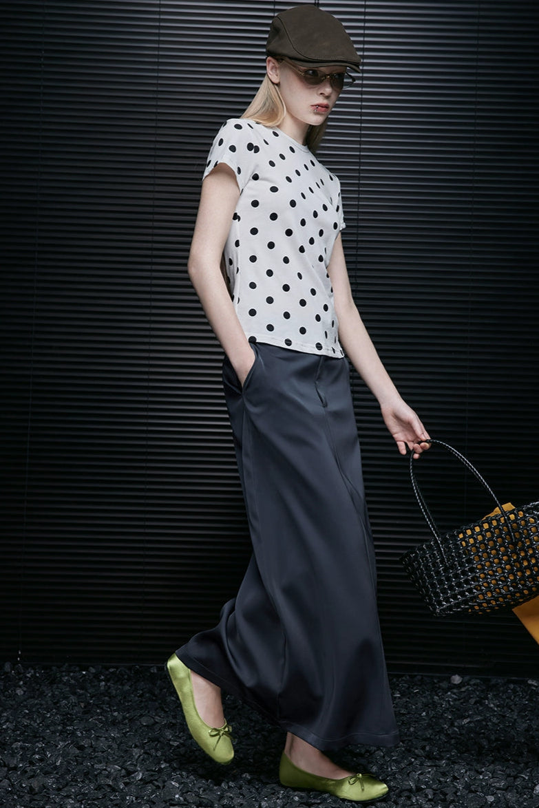 White polka dot short sleeve T-shirt B4055