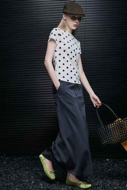 White polka dot short sleeve T-shirt B4055