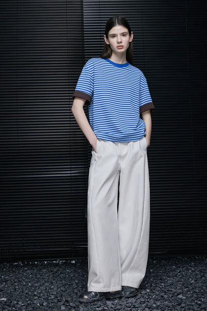 ブルーストライプロールヘム半袖Tシャツ　B4693