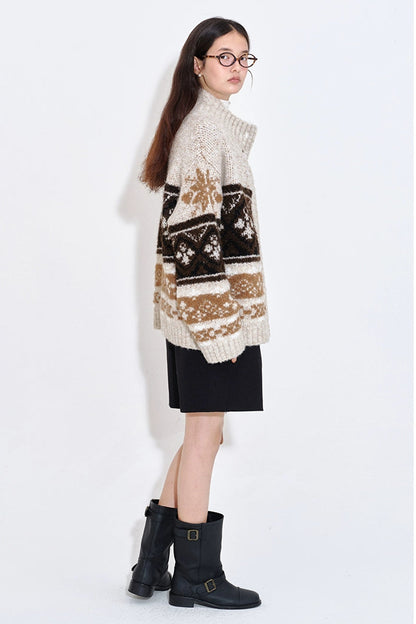 Isle Jacquard Knit High Neck Cardigan B4404