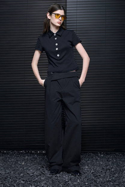 Black Cotton Slim Fit Polo Shirt B4689