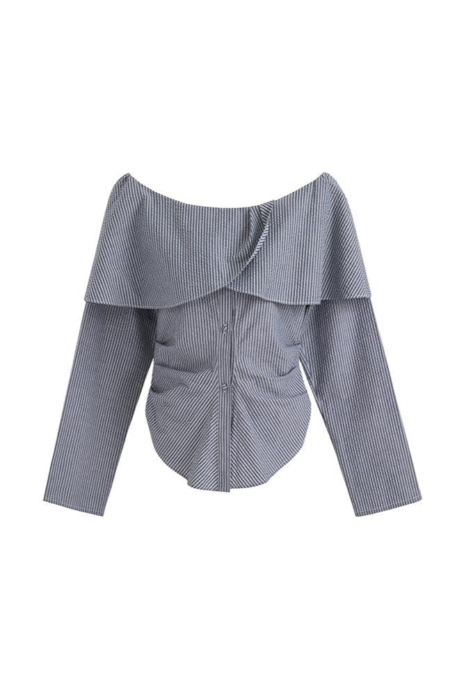 ワンショルダーストライプエレガントトップス　B4196